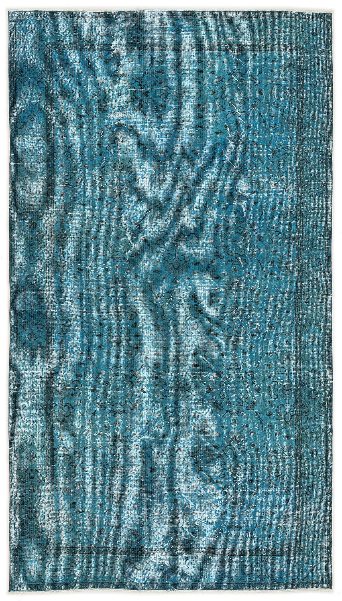 Turquoise  Over Dyed Vintage Rug 5&#39;1&#39;&#39; x 9&#39;2&#39;&#39; ft 155 x 280 cm