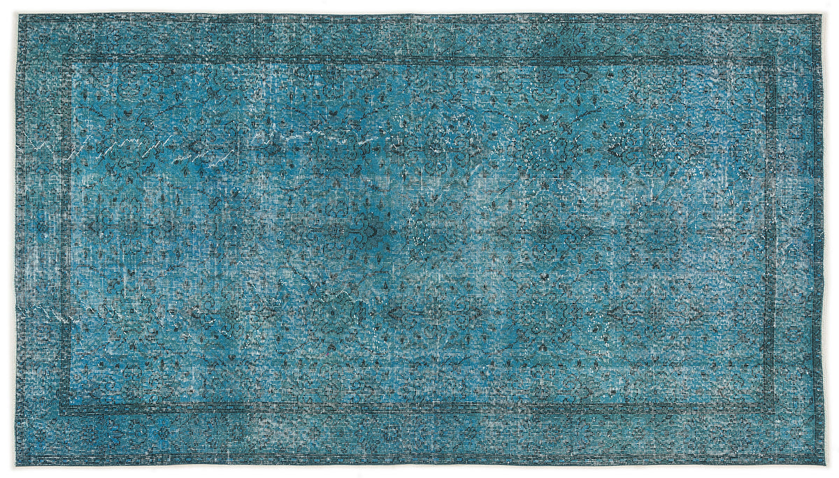 Turquoise  Over Dyed Vintage Rug 5&#39;1&#39;&#39; x 9&#39;2&#39;&#39; ft 155 x 280 cm