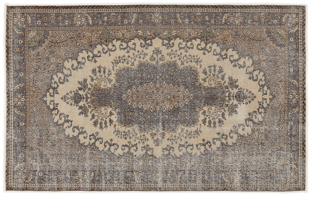 Beige Over Dyed Vintage Rug 5&#39;5&#39;&#39; x 8&#39;10&#39;&#39; ft 166 x 270 cm