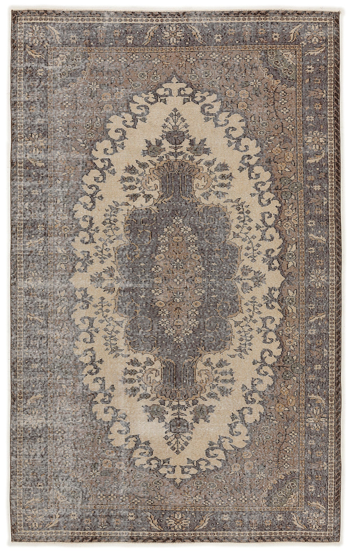 Beige Over Dyed Vintage Rug 5&#39;5&#39;&#39; x 8&#39;10&#39;&#39; ft 166 x 270 cm