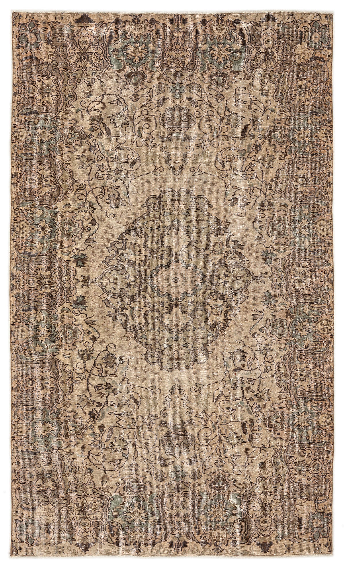 Brown Over Dyed Vintage Rug 5&#39;5&#39;&#39; x 9&#39;2&#39;&#39; ft 166 x 280 cm
