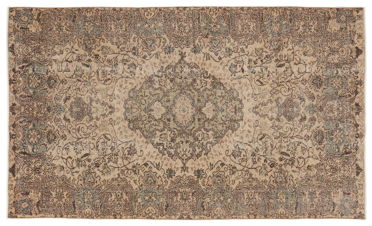 Brown Over Dyed Vintage Rug 5&#39;5&#39;&#39; x 9&#39;2&#39;&#39; ft 166 x 280 cm