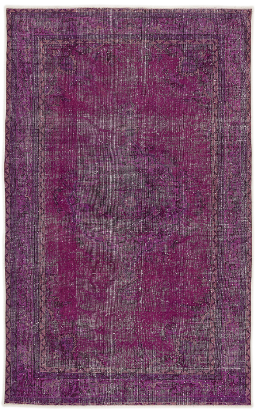 Fuchsia Over Dyed Rug | Living Room Rug | Turkish Rug | Hand Weaving Rug  | Bedroom Rug | Wool Rug | Vintage Rug | Tumbled Rug  | Naturel Rug | Boho Rug I Traditional Rug I 5'11'' x 9'10'' ft 180 x 300 cm