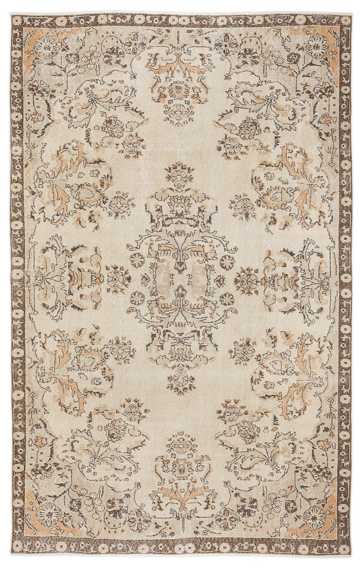 Beige Over Dyed Vintage Rug 6&#39;5&#39;&#39; x 10&#39;4&#39;&#39; ft 196 x 315 cm