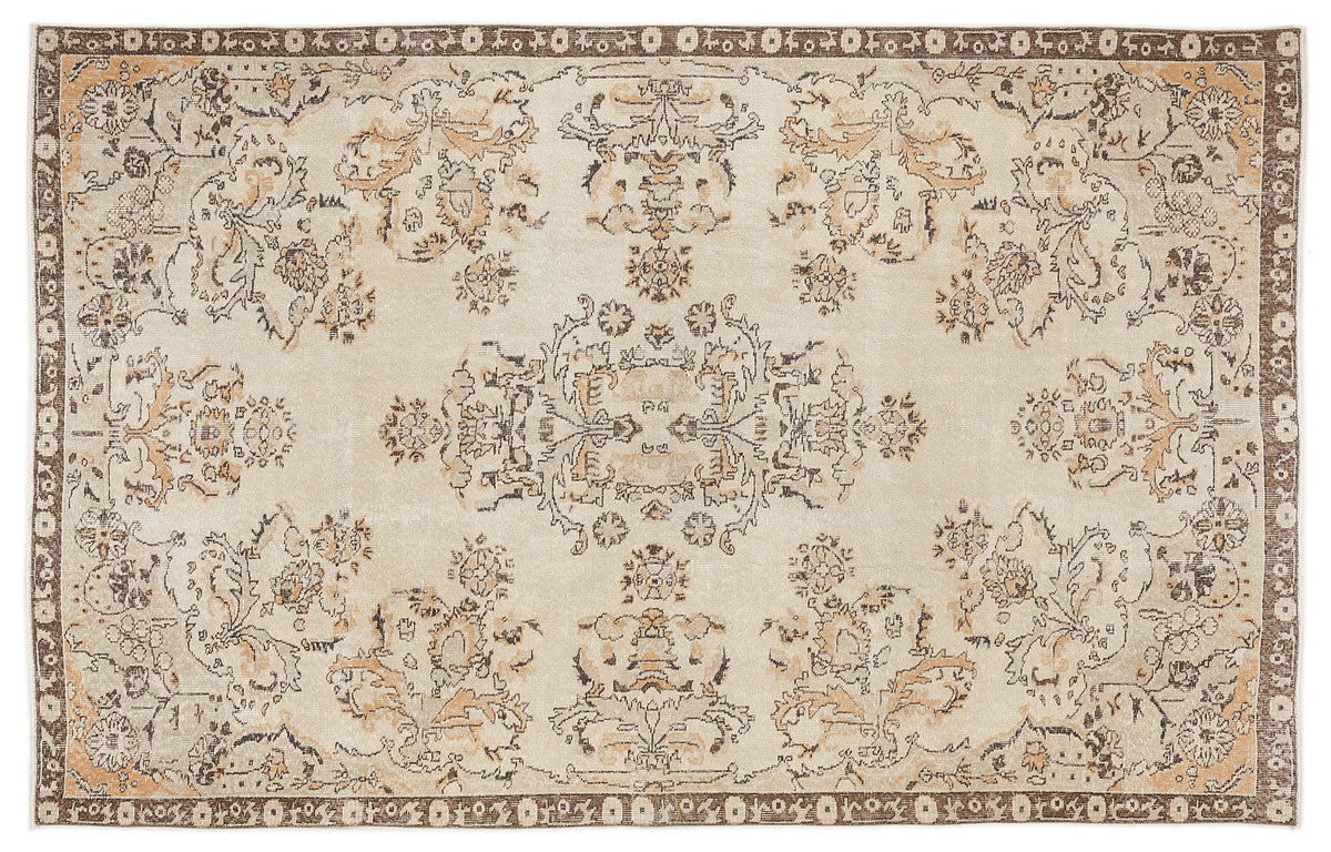 Beige Over Dyed Vintage Rug 6&#39;5&#39;&#39; x 10&#39;4&#39;&#39; ft 196 x 315 cm