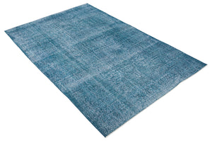 Turquoise  Over Dyed Vintage Rug 5'11'' x 9'3'' ft 180 x 281 cm