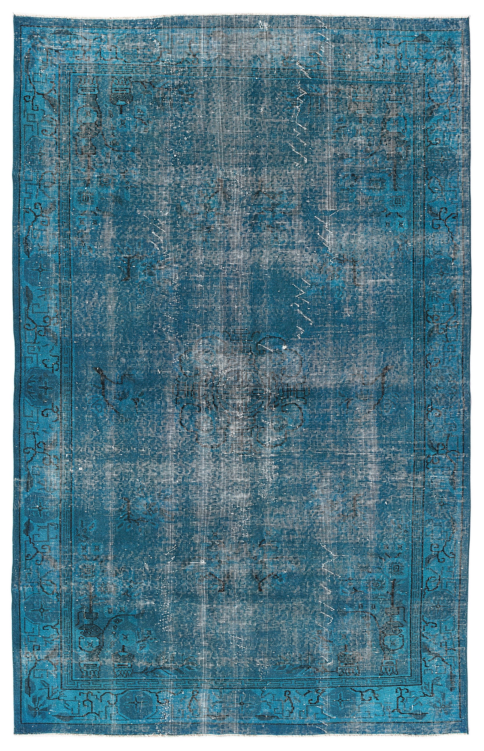 Turquoise  Over Dyed Vintage Rug 5'7'' x 8'10'' ft 170 x 270 cm