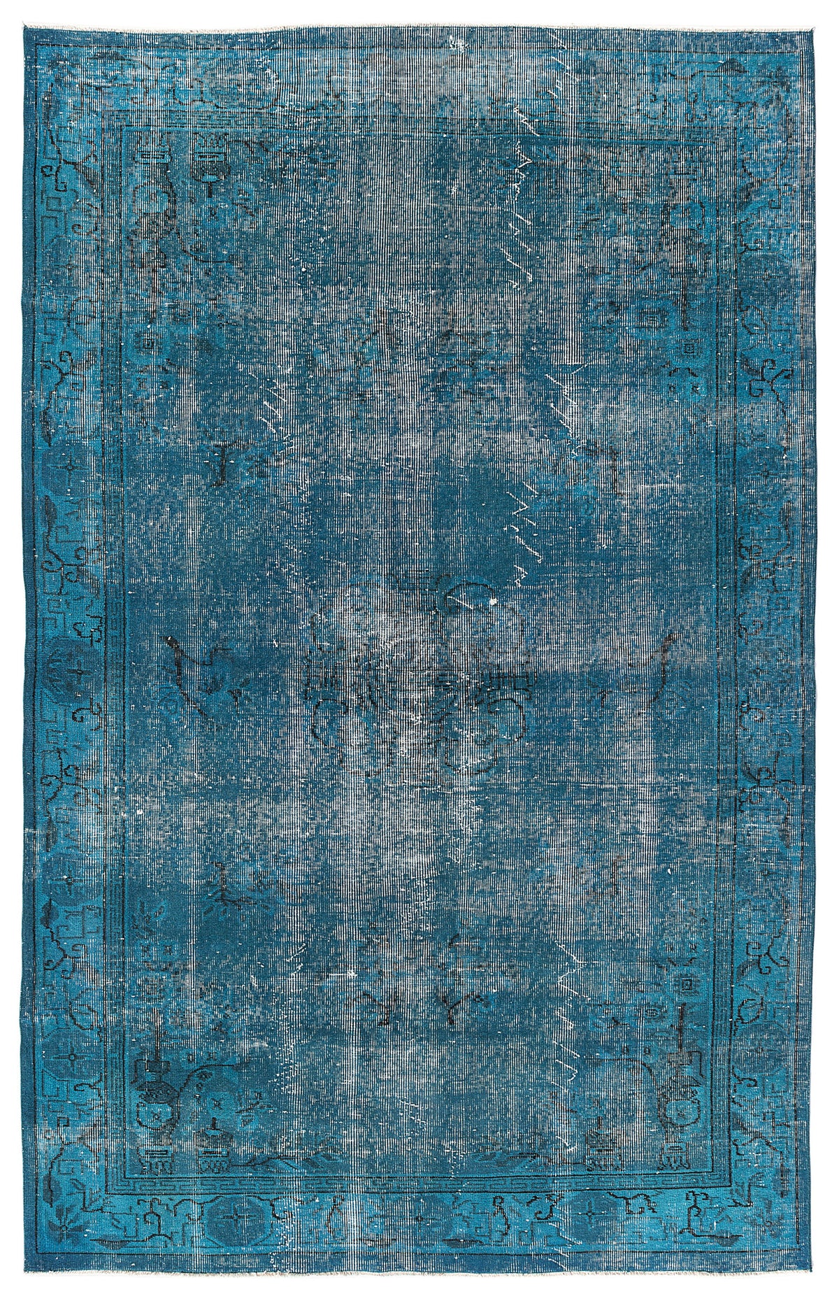 Turquoise  Over Dyed Vintage Rug 5&#39;7&#39;&#39; x 8&#39;10&#39;&#39; ft 170 x 270 cm