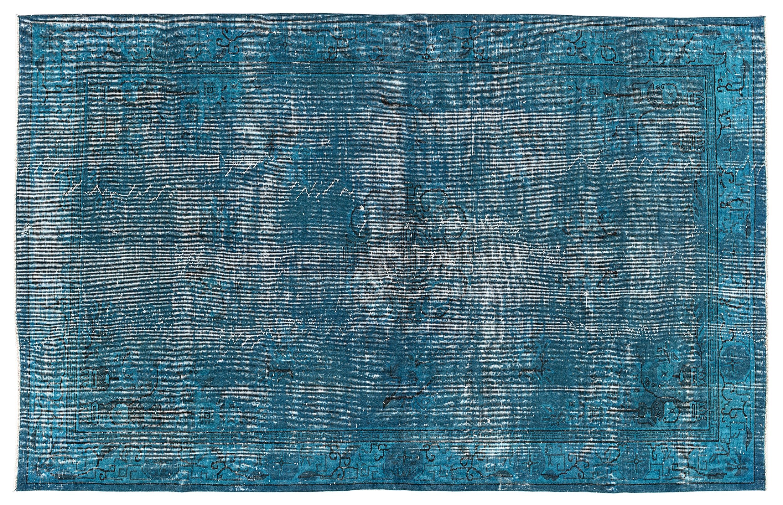 Turquoise  Over Dyed Vintage Rug 5'7'' x 8'10'' ft 170 x 270 cm