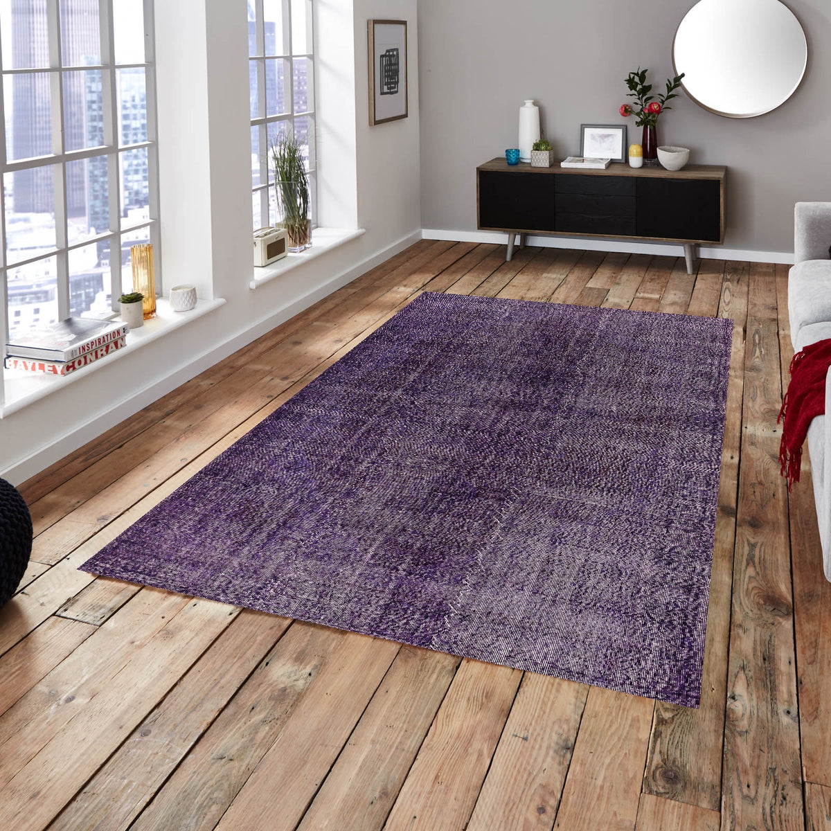 Purple Rug | Plain Rug | Living Room Rug | Turkish Rug | Vintage Rug | Overdyed Rug | Entrance Rug | Naturel Rug I Boho Rug I  5&#39;10&#39;&#39; x 10&#39;0&#39;&#39; ft 177 x 306 cm