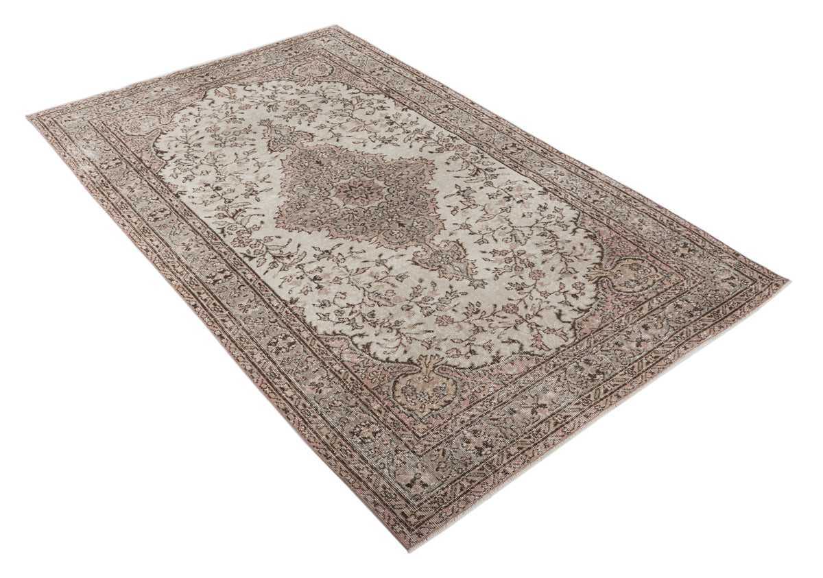 Beige Over Dyed Vintage Rug 5&#39;4&#39;&#39; x 8&#39;11&#39;&#39; ft 162 x 272 cm