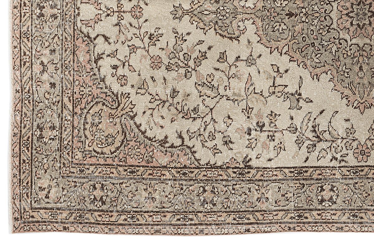 Beige Over Dyed Vintage Rug 5&#39;4&#39;&#39; x 8&#39;11&#39;&#39; ft 162 x 272 cm