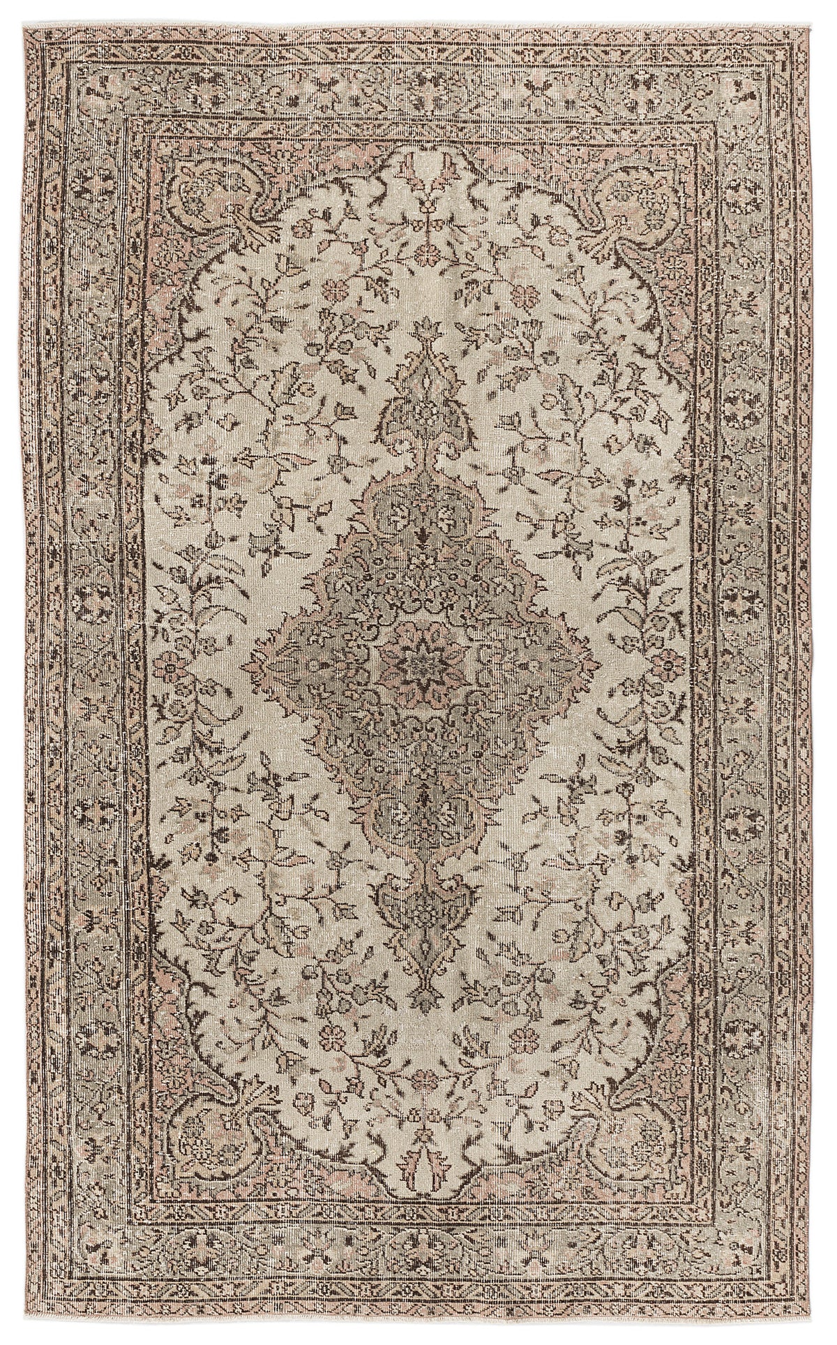 Beige Over Dyed Vintage Rug 5&#39;4&#39;&#39; x 8&#39;11&#39;&#39; ft 162 x 272 cm