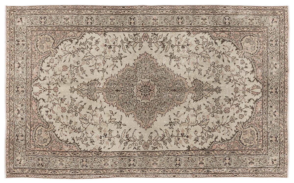 Beige Over Dyed Vintage Rug 5&#39;4&#39;&#39; x 8&#39;11&#39;&#39; ft 162 x 272 cm