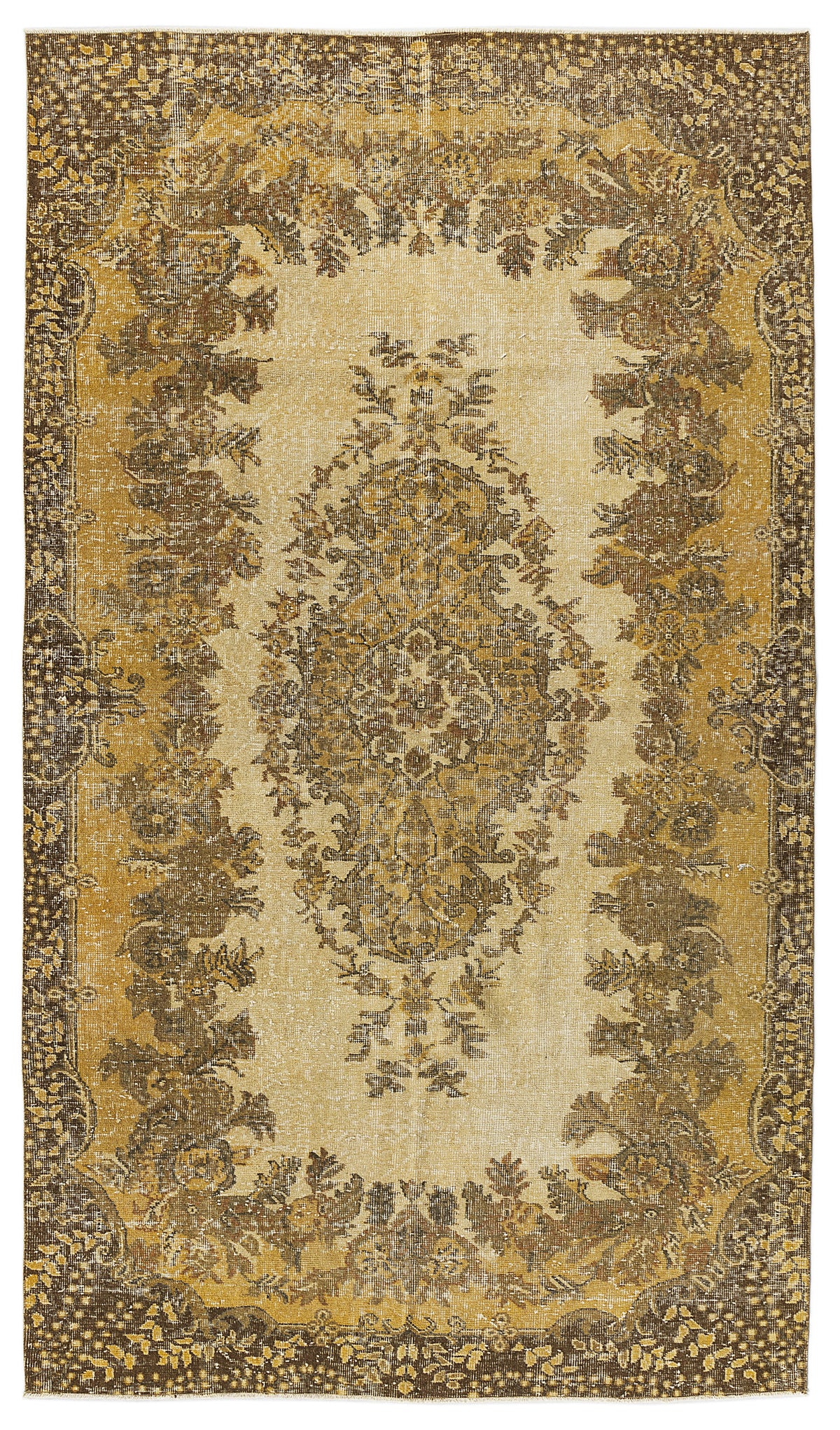 Yellow Over Dyed Vintage Rug 5&#39;3&#39;&#39; x 9&#39;5&#39;&#39; ft 161 x 287 cm