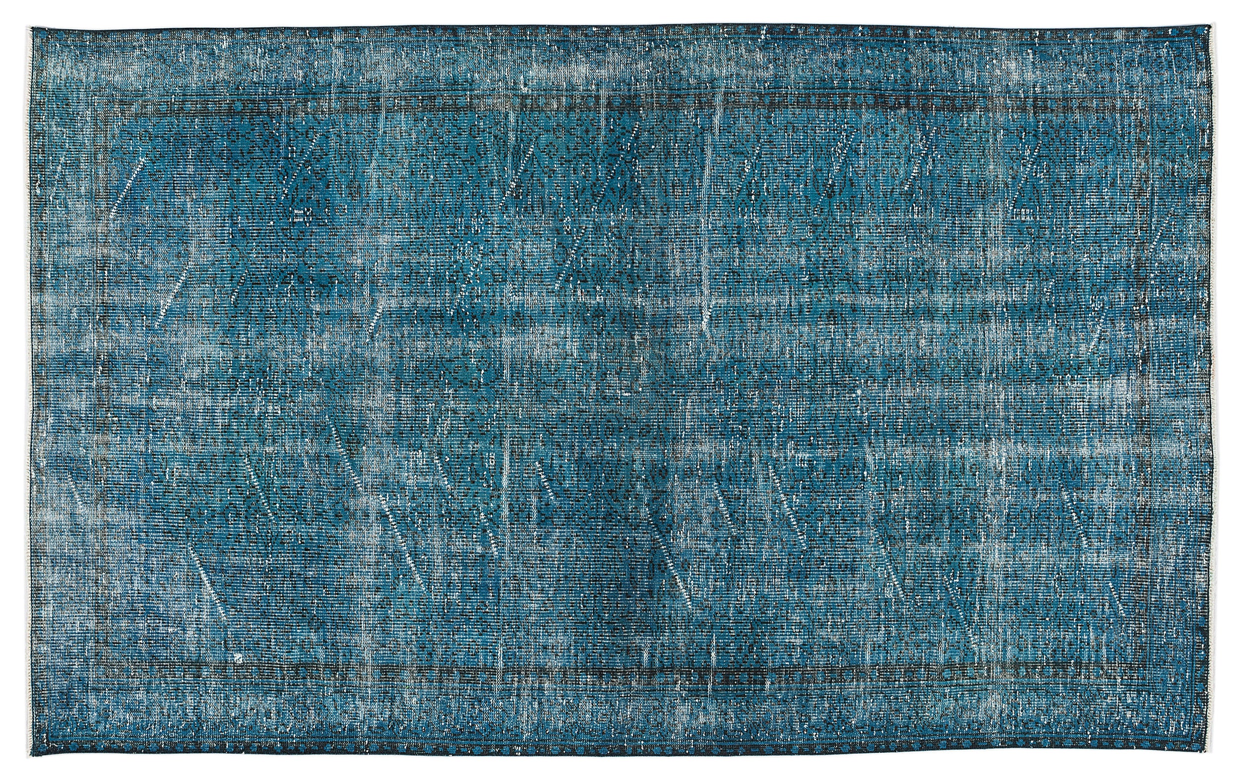 Turquoise  Over Dyed Vintage Rug 5'4'' x 8'9'' ft 163 x 267 cm