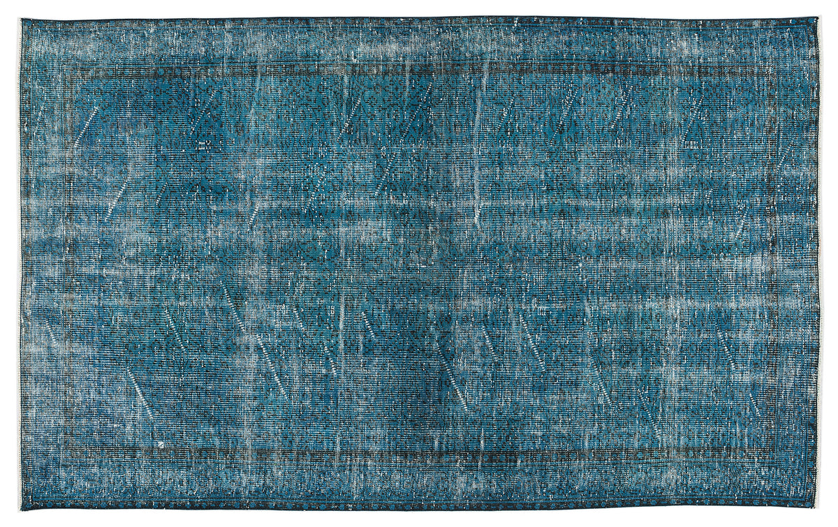 Turquoise  Over Dyed Vintage Rug 5&#39;4&#39;&#39; x 8&#39;9&#39;&#39; ft 163 x 267 cm