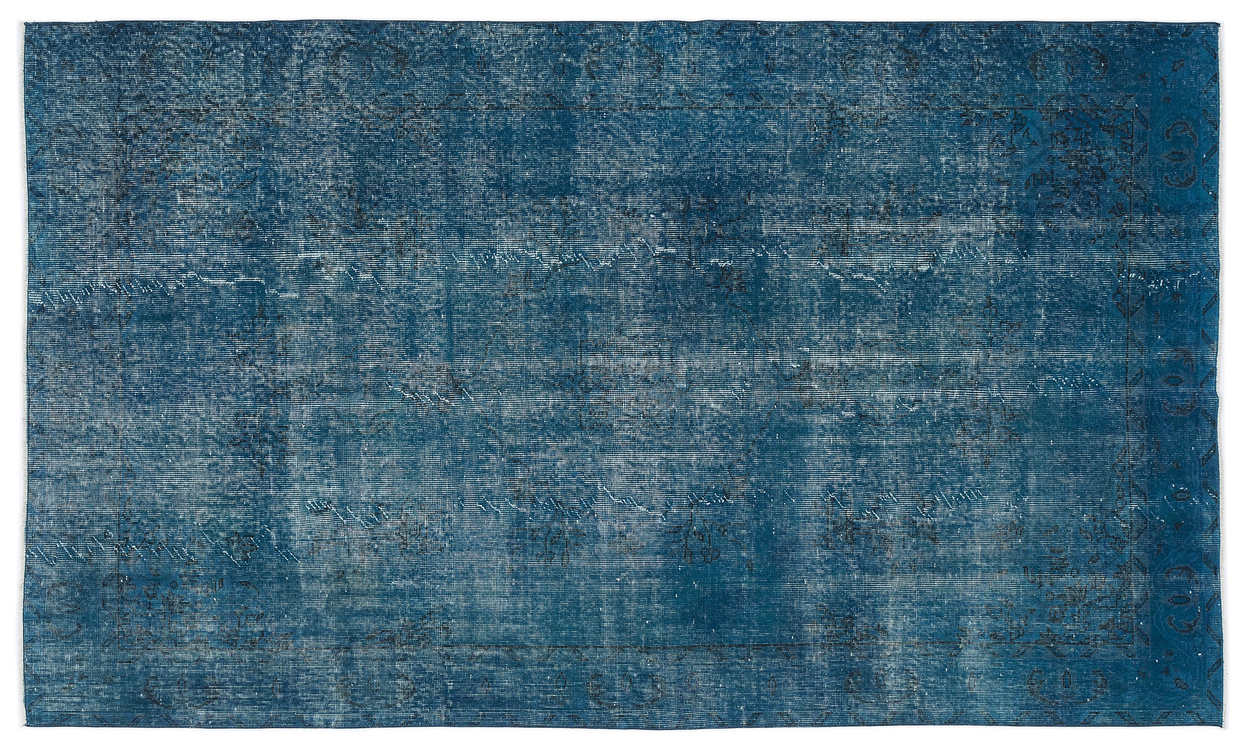 Turquoise  Over Dyed Vintage Rug 5'7'' x 9'4'' ft 169 x 285 cm