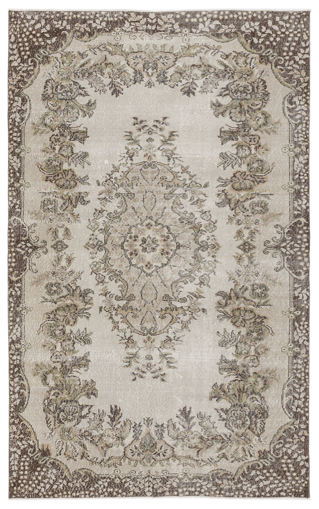 Beige Over Dyed Vintage Rug 5'8'' x 9'3'' ft 173 x 281 cm