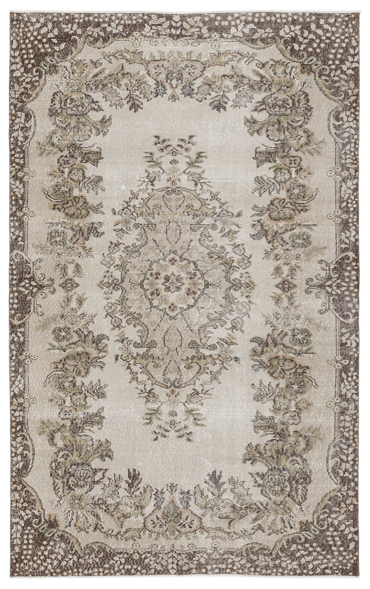 Beige Over Dyed Vintage Rug 5&#39;8&#39;&#39; x 9&#39;3&#39;&#39; ft 173 x 281 cm