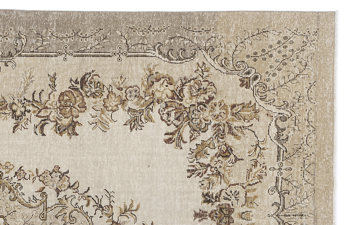 Beige Over Dyed Vintage Rug 6&#39;4&#39;&#39; x 9&#39;6&#39;&#39; ft 192 x 290 cm