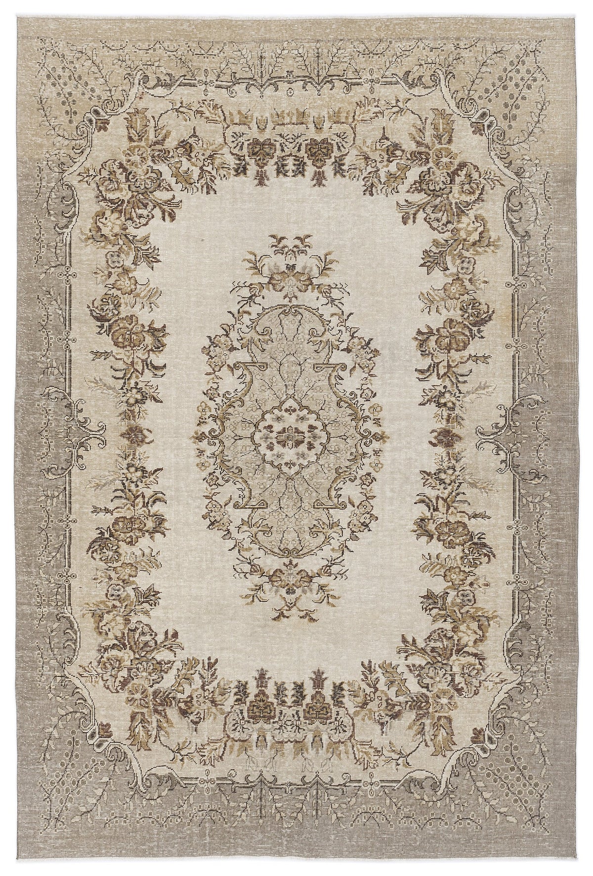 Beige Over Dyed Vintage Rug 6&#39;4&#39;&#39; x 9&#39;6&#39;&#39; ft 192 x 290 cm