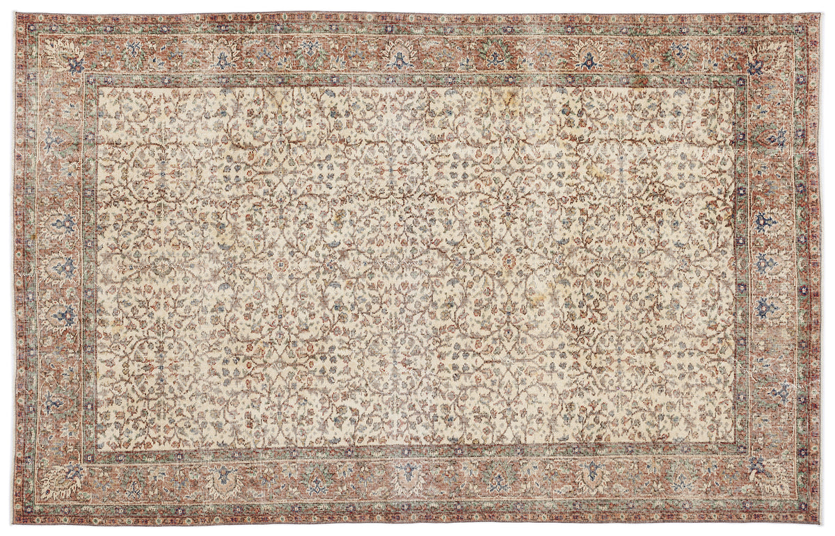 Beige Over Dyed Vintage Rug 6&#39;7&#39;&#39; x 10&#39;4&#39;&#39; ft 200 x 314 cm
