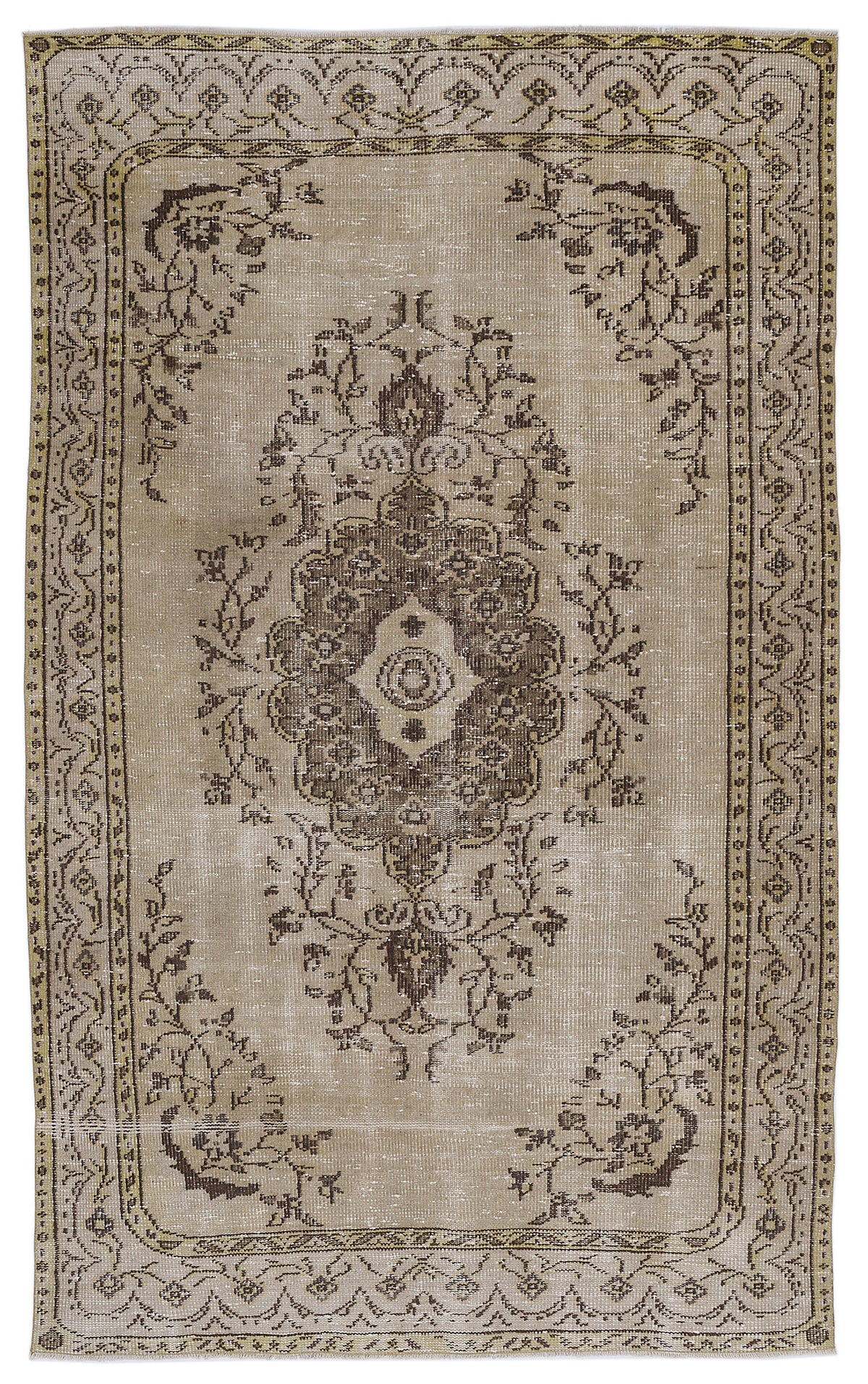 Brown Over Dyed Vintage Rug 5&#39;5&#39;&#39; x 8&#39;12&#39;&#39; ft 165 x 274 cm
