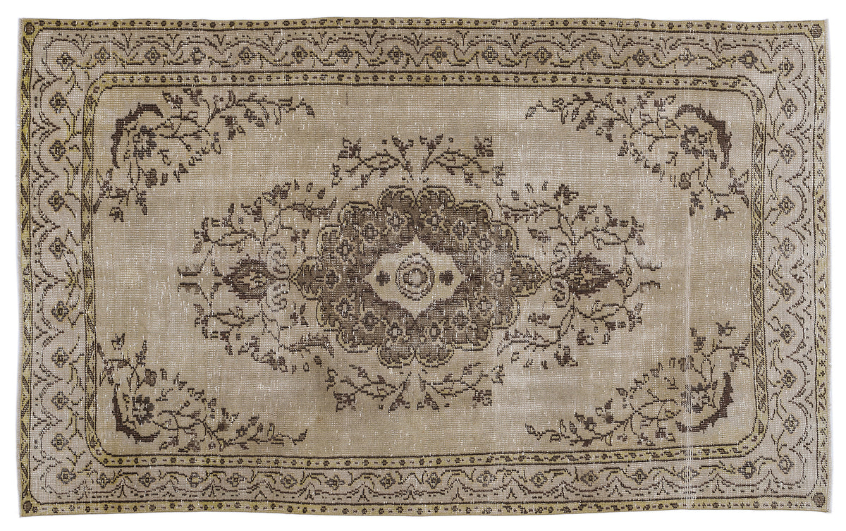 Brown Over Dyed Vintage Rug 5&#39;5&#39;&#39; x 8&#39;12&#39;&#39; ft 165 x 274 cm