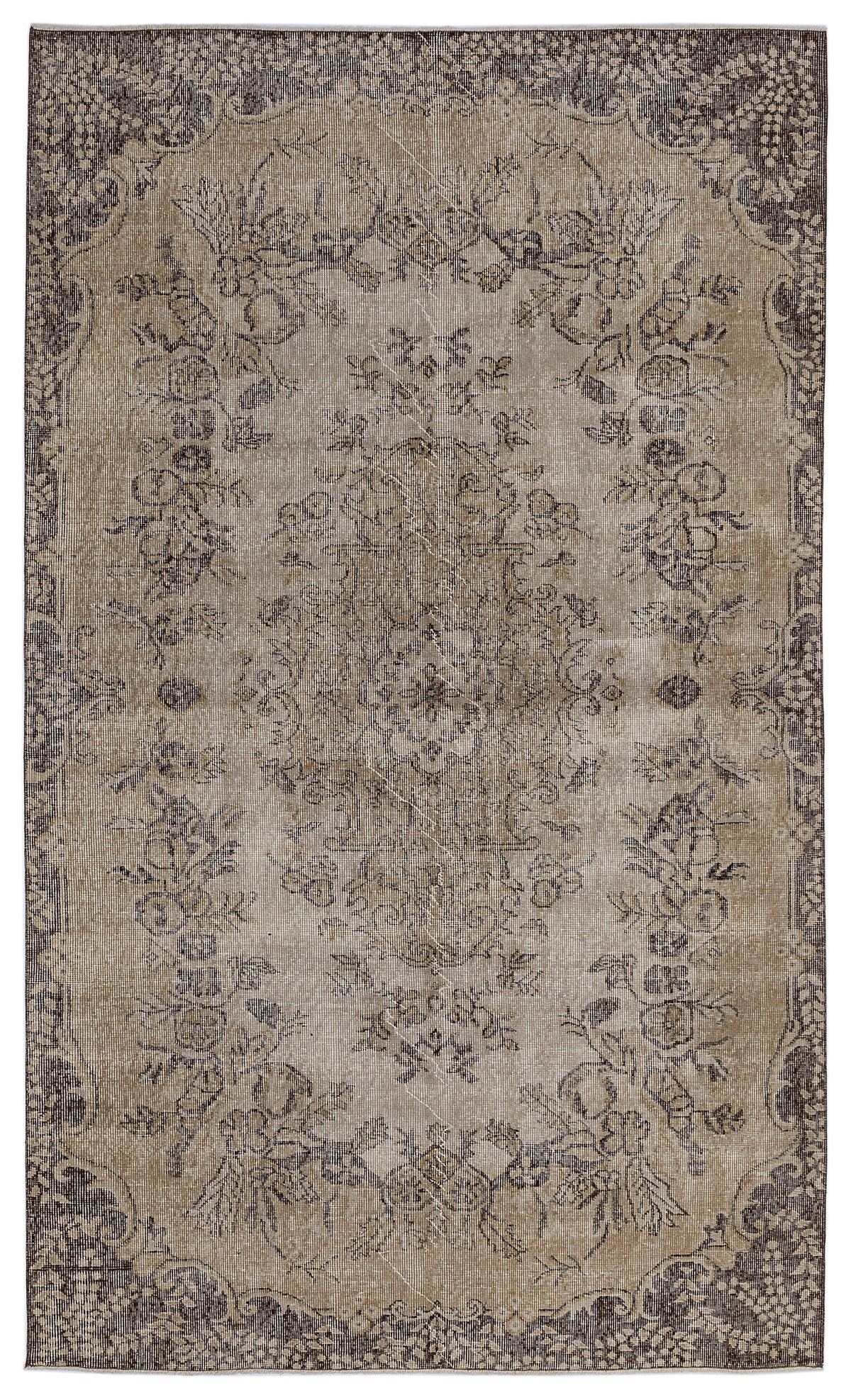 Brown Over Dyed Vintage Rug 5&#39;5&#39;&#39; x 9&#39;3&#39;&#39; ft 166 x 281 cm