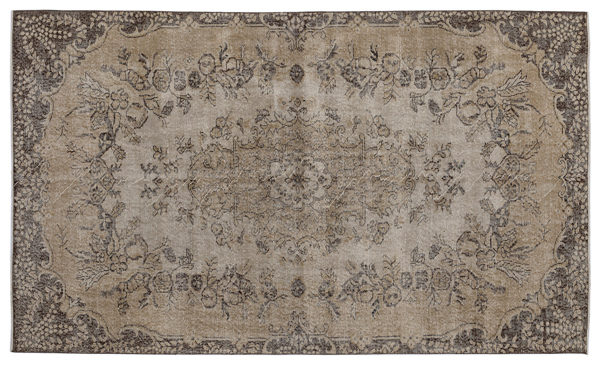 Brown Over Dyed Vintage Rug 5&#39;5&#39;&#39; x 9&#39;3&#39;&#39; ft 166 x 281 cm