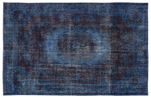 Turquoise  Over Dyed Vintage Rug 5'11'' x 9'5'' ft 181 x 288 cm