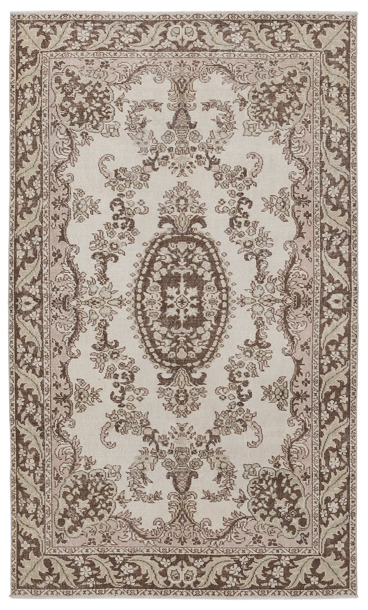 Beige Over Dyed Vintage Rug 5&#39;6&#39;&#39; x 9&#39;4&#39;&#39; ft 167 x 285 cm