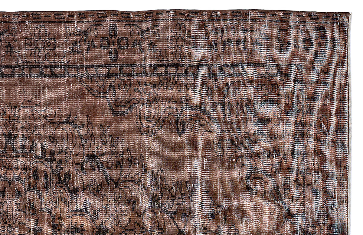 Brown Over Dyed Vintage Rug 5&#39;6&#39;&#39; x 9&#39;7&#39;&#39; ft 168 x 291 cm