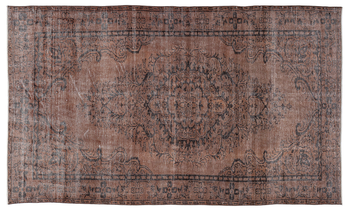 Brown Over Dyed Vintage Rug 5&#39;6&#39;&#39; x 9&#39;7&#39;&#39; ft 168 x 291 cm