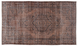 Brown Over Dyed Vintage Rug 5'6'' x 9'7'' ft 168 x 291 cm