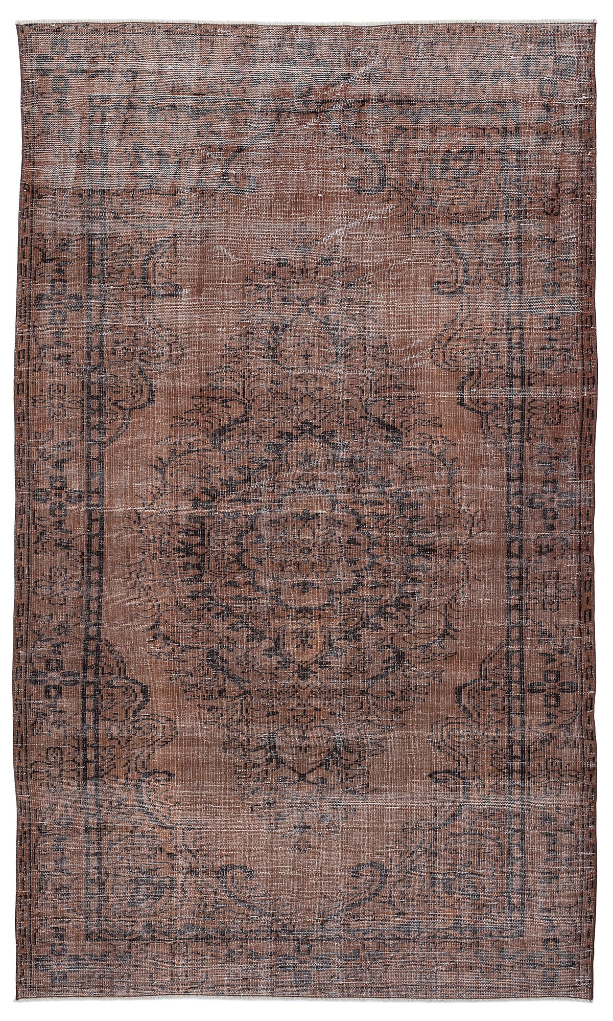 Brown Over Dyed Vintage Rug 5&#39;6&#39;&#39; x 9&#39;7&#39;&#39; ft 168 x 291 cm