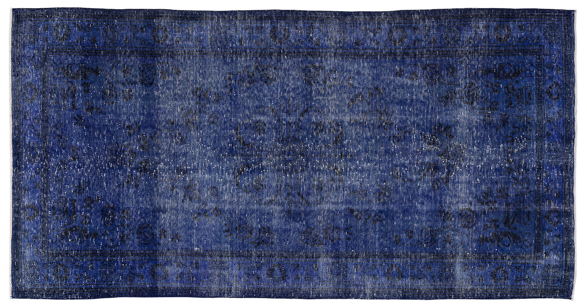 Blue Over Dyed Vintage Rug 4&#39;10&#39;&#39; x 9&#39;5&#39;&#39; ft 147 x 287 cm