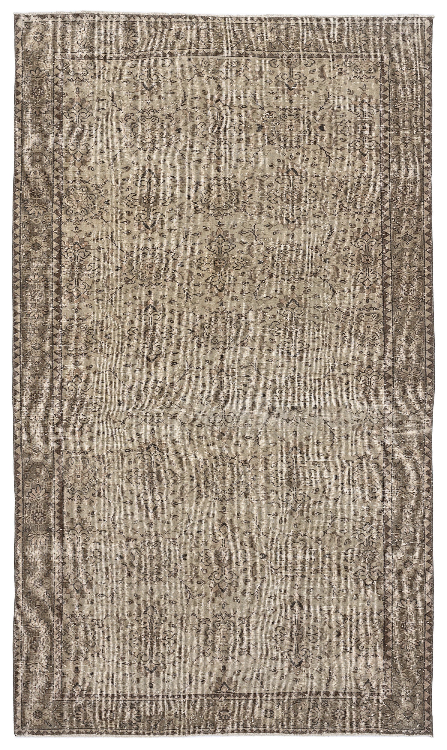 Beige Over Dyed Vintage Rug 5'7'' x 9'5'' ft 169 x 288 cm