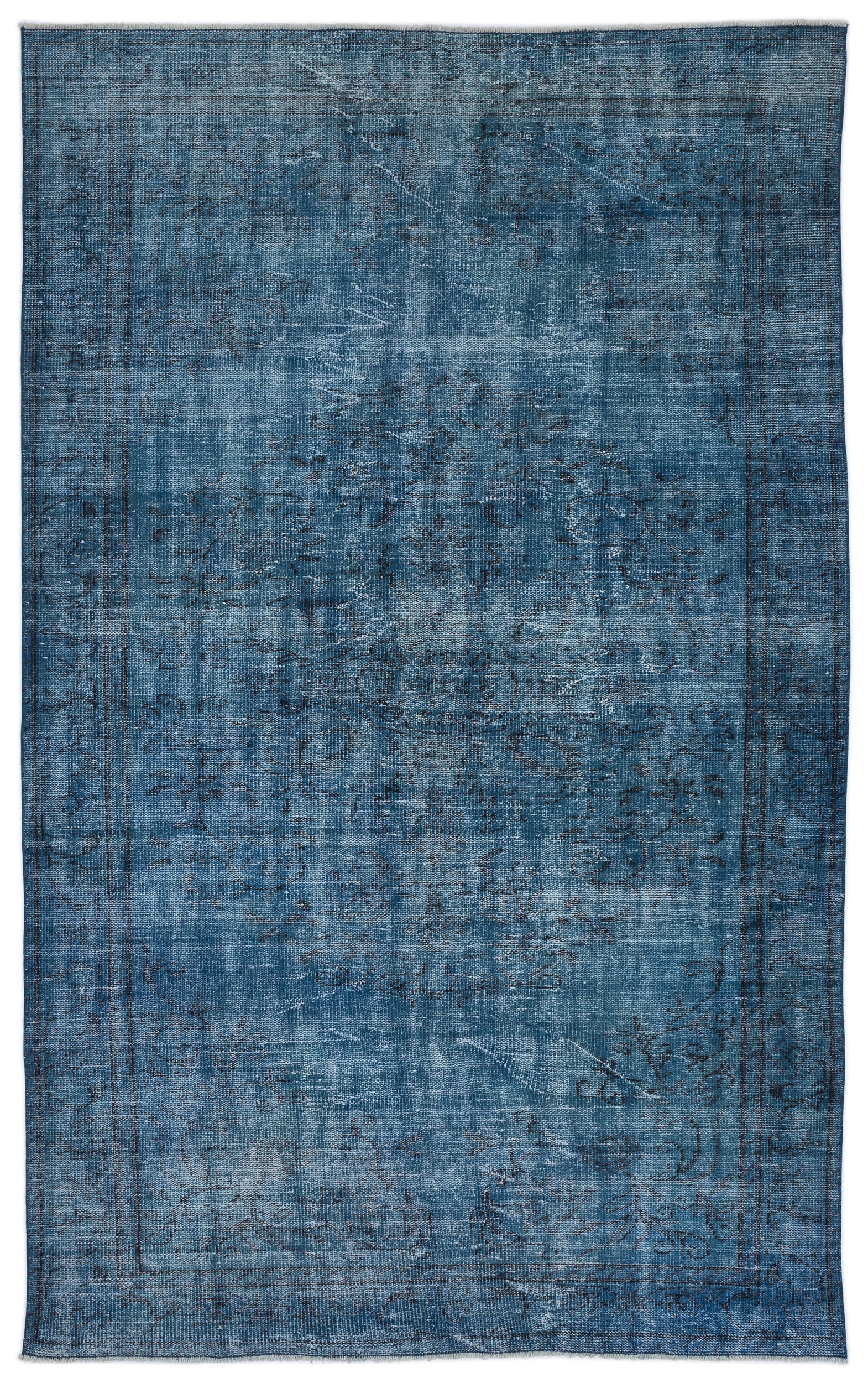 Turquoise  Over Dyed Vintage Rug 5'12'' x 9'5'' ft 182 x 287 cm