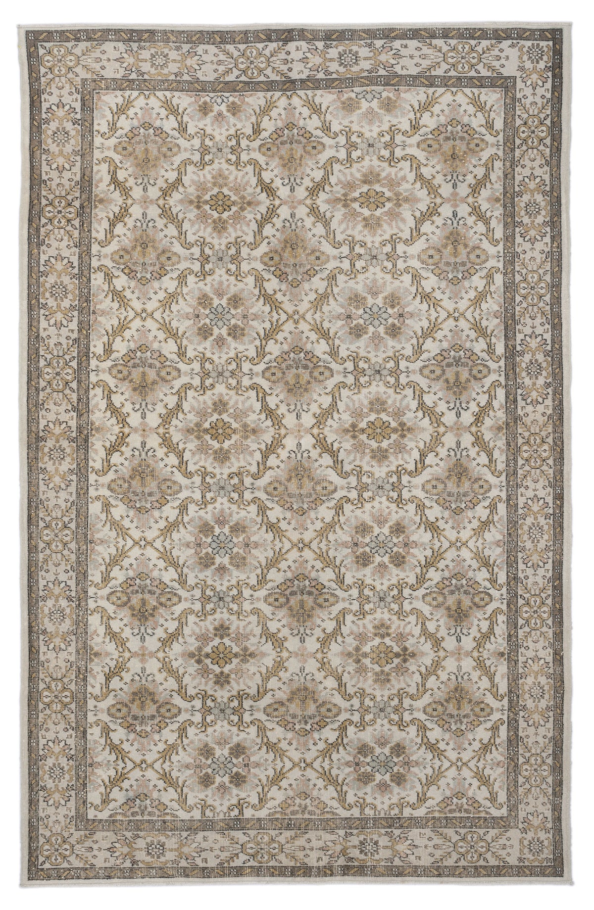 Beige Over Dyed Vintage Rug 6&#39;3&#39;&#39; x 9&#39;9&#39;&#39; ft 190 x 297 cm