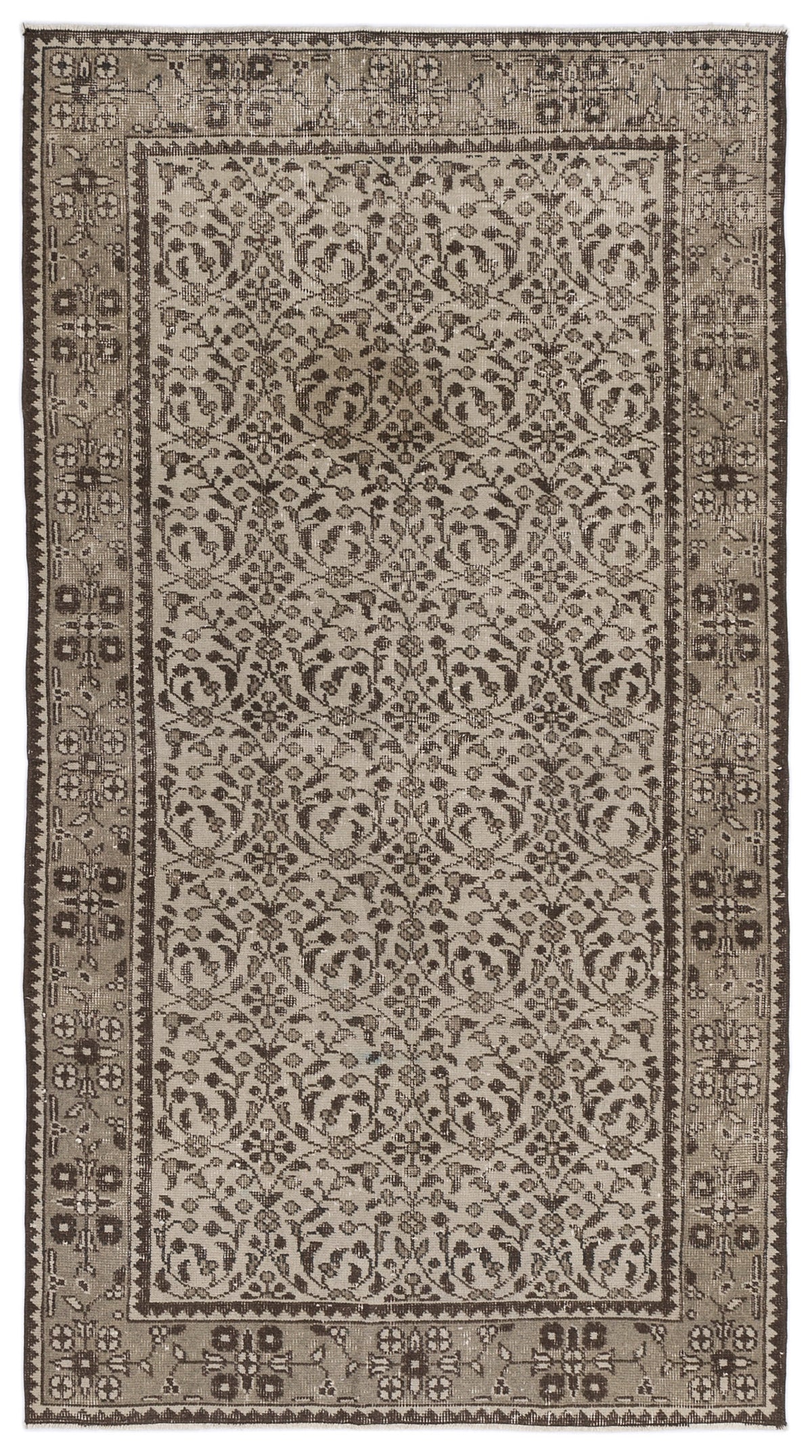 Beige Over Dyed Vintage Rug 3&#39;9&#39;&#39; x 6&#39;11&#39;&#39; ft 115 x 212 cm