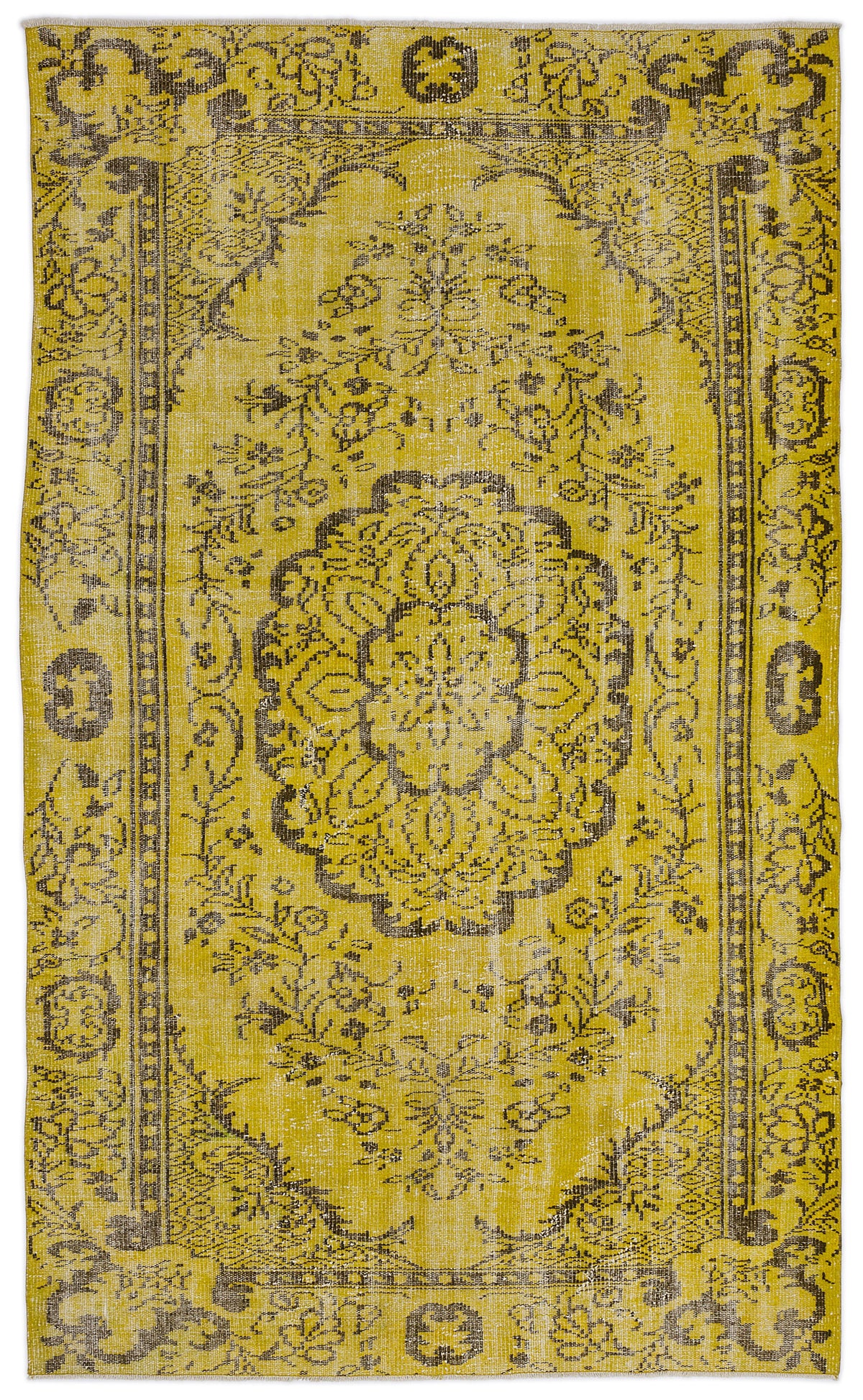 Yellow Over Dyed Vintage Rug 5&#39;5&#39;&#39; x 9&#39;1&#39;&#39; ft 164 x 276 cm