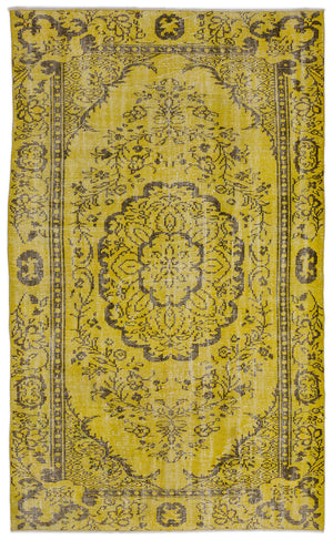 Yellow Over Dyed Vintage Rug 5'5'' x 9'1'' ft 164 x 276 cm