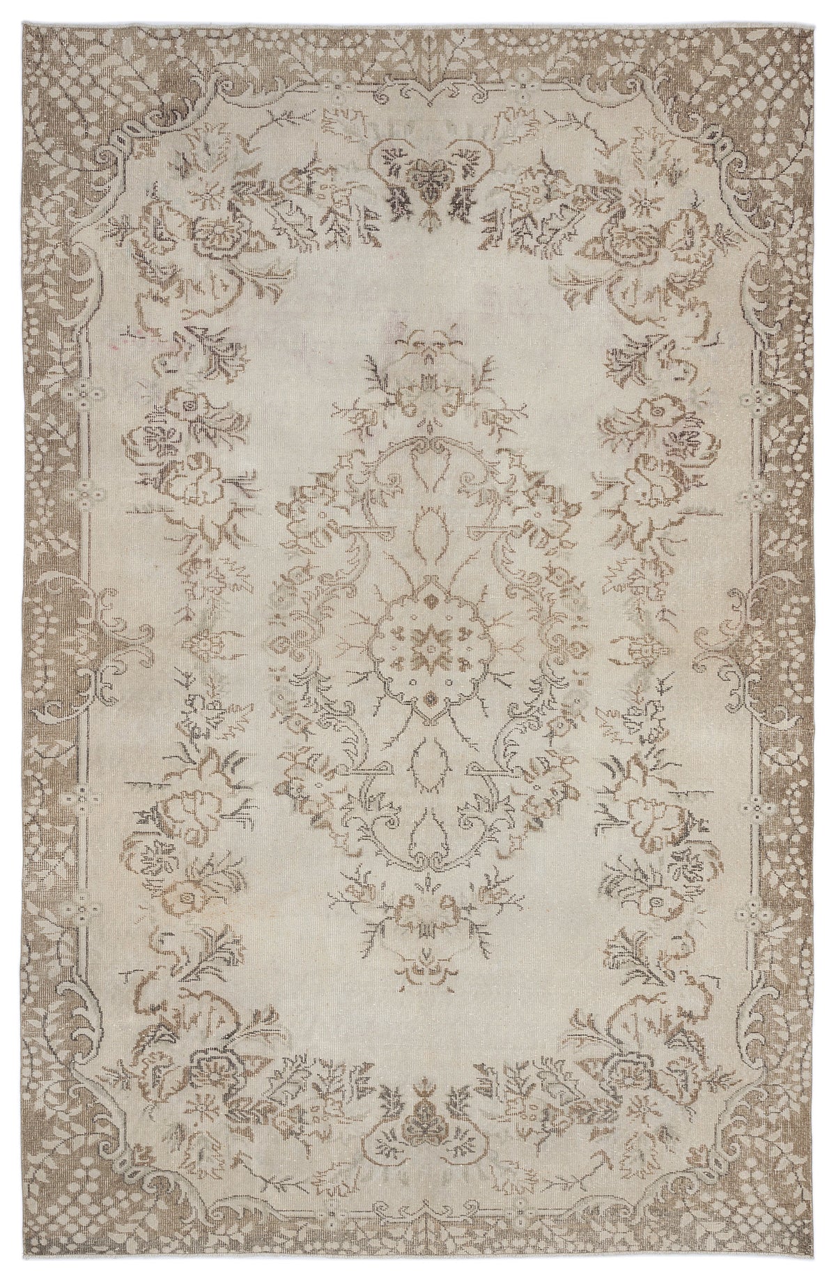 Beige Over Dyed Vintage Rug 6&#39;8&#39;&#39; x 10&#39;5&#39;&#39; ft 202 x 317 cm