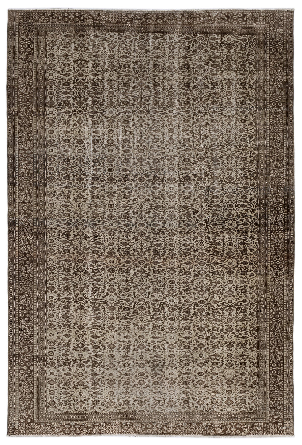 Brown Over Dyed Vintage Rug 6&#39;3&#39;&#39; x 9&#39;2&#39;&#39; ft 190 x 280 cm