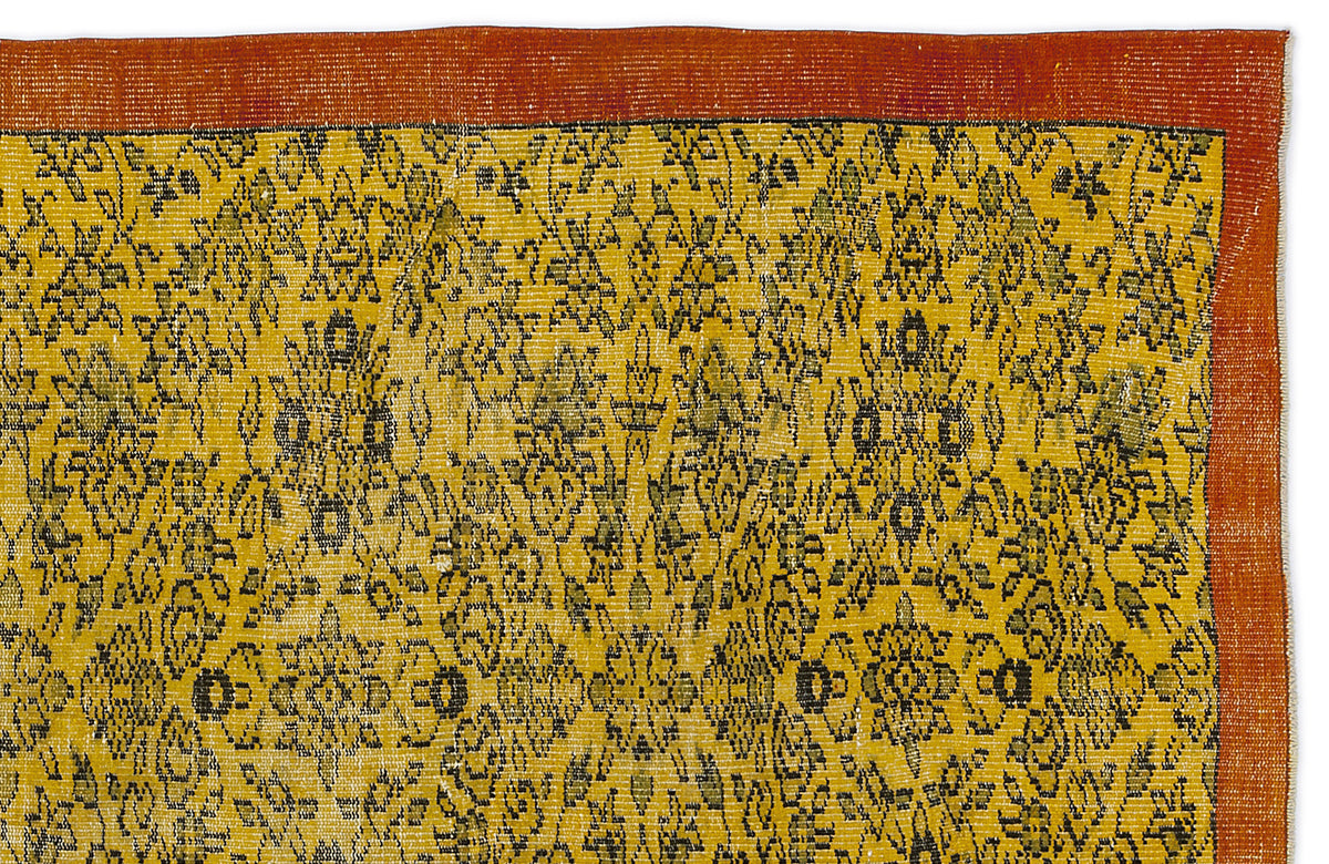 Yellow Over Dyed Vintage Rug 4&#39;8&#39;&#39; x 9&#39;0&#39;&#39; ft 143 x 275 cm
