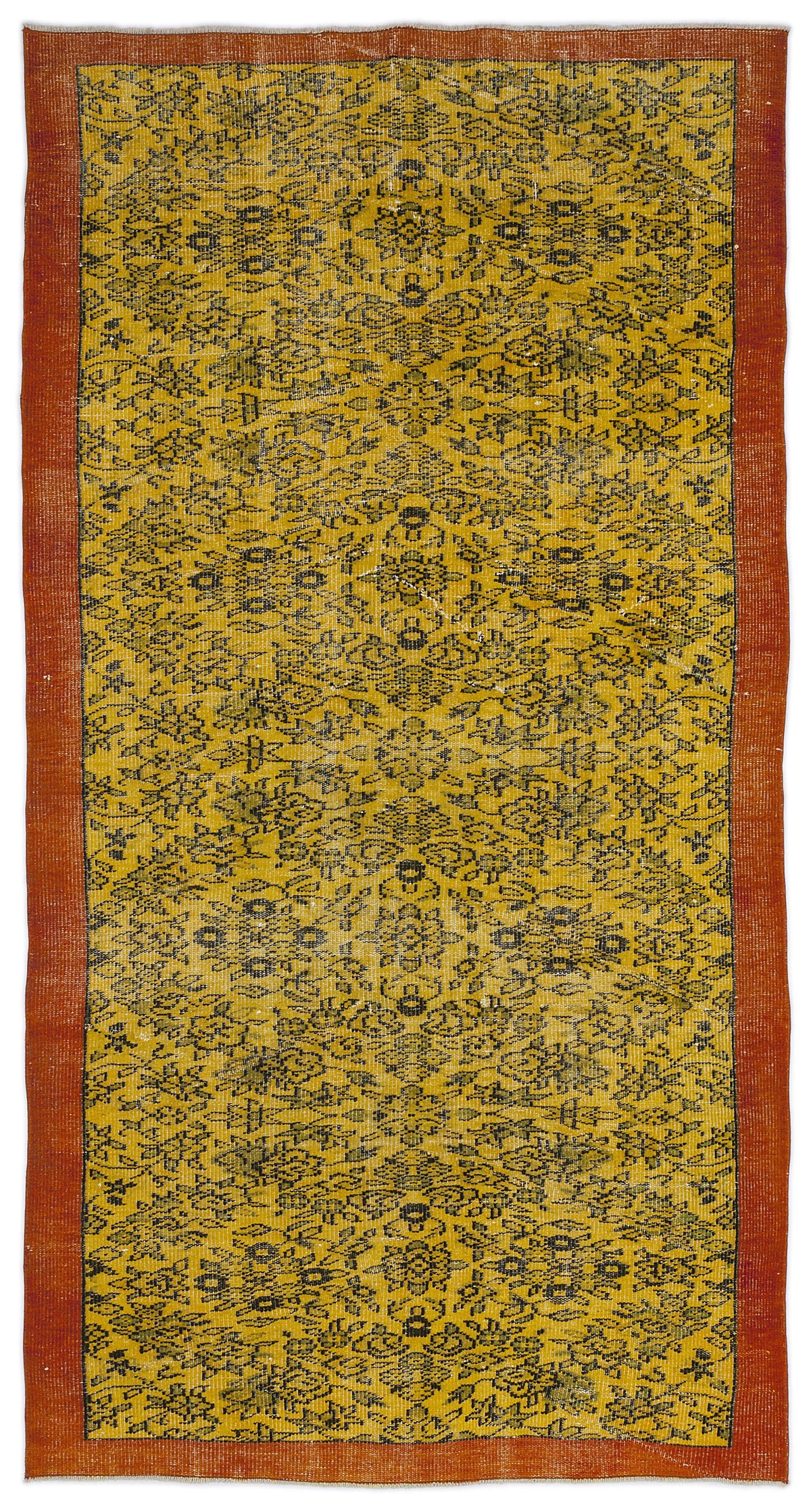 Yellow Over Dyed Vintage Rug 4&#39;8&#39;&#39; x 9&#39;0&#39;&#39; ft 143 x 275 cm