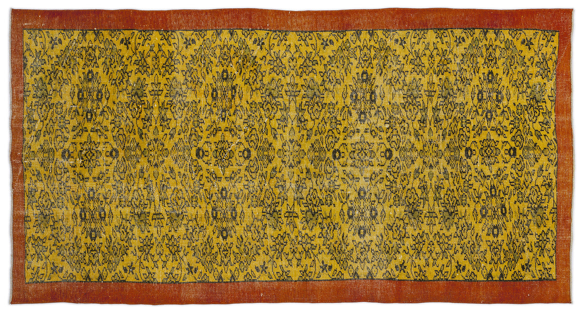 Yellow Over Dyed Vintage Rug 4&#39;8&#39;&#39; x 9&#39;0&#39;&#39; ft 143 x 275 cm