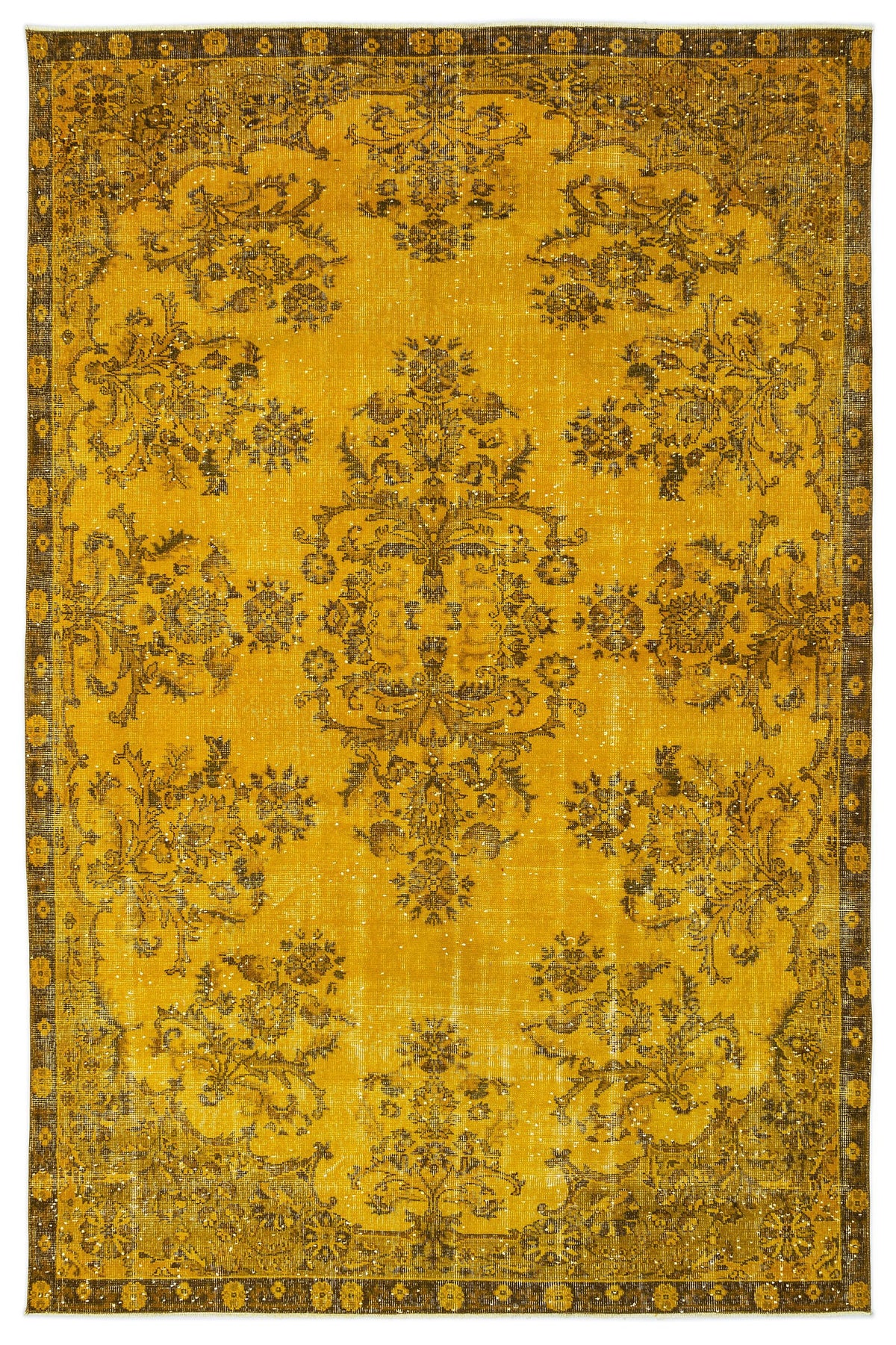 Yellow Over Dyed Vintage Rug 6&#39;10&#39;&#39; x 10&#39;3&#39;&#39; ft 208 x 313 cm